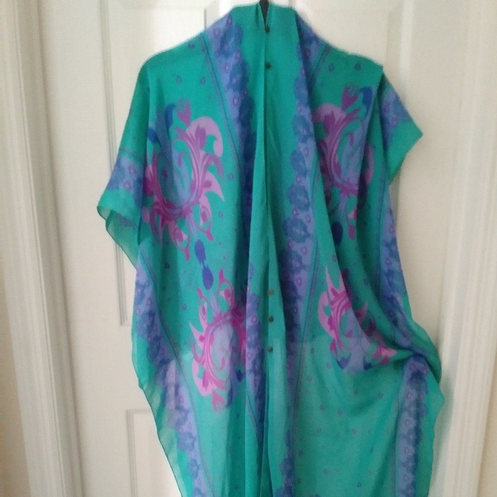 Chiffon Cover Up Turquoise One Size Indian Boutique